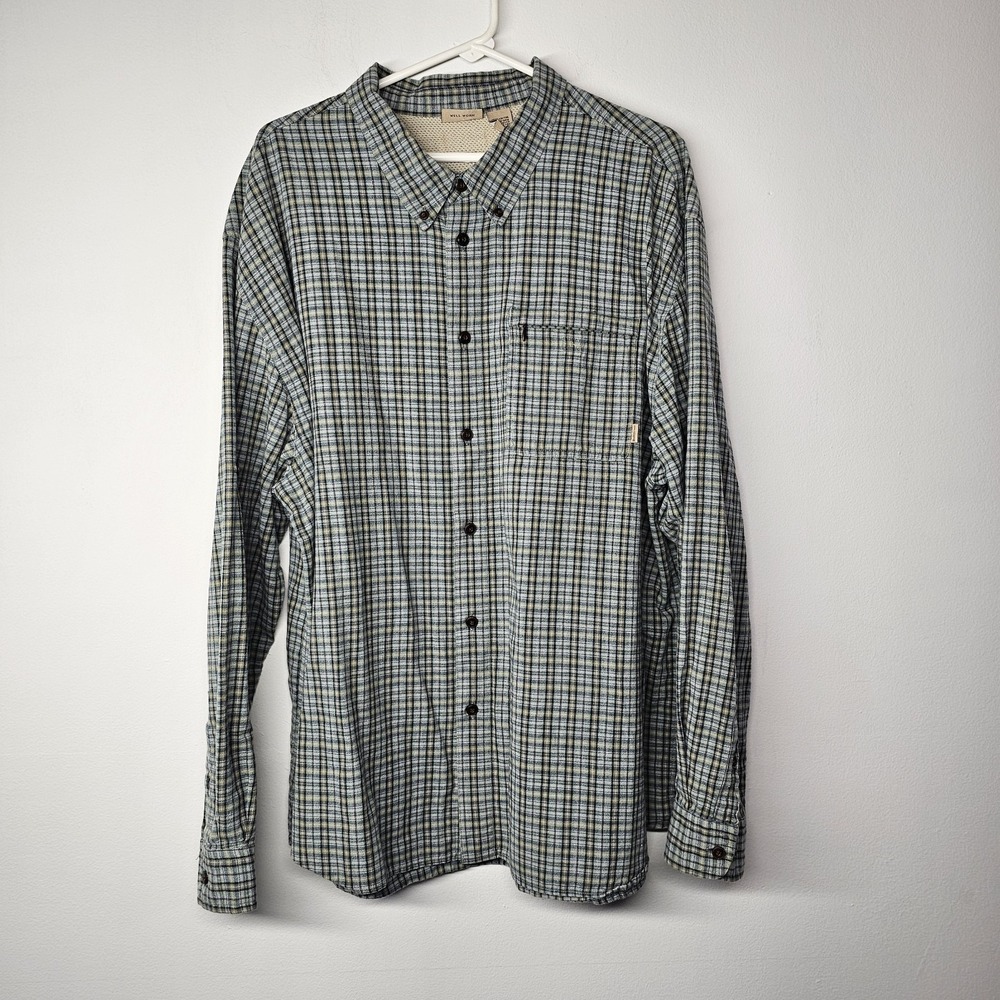 Ruff Hewn Shirt Mens‎ 2XL XXL Plaid Roll Tab Long Sleeve Button Up Pockets Soft